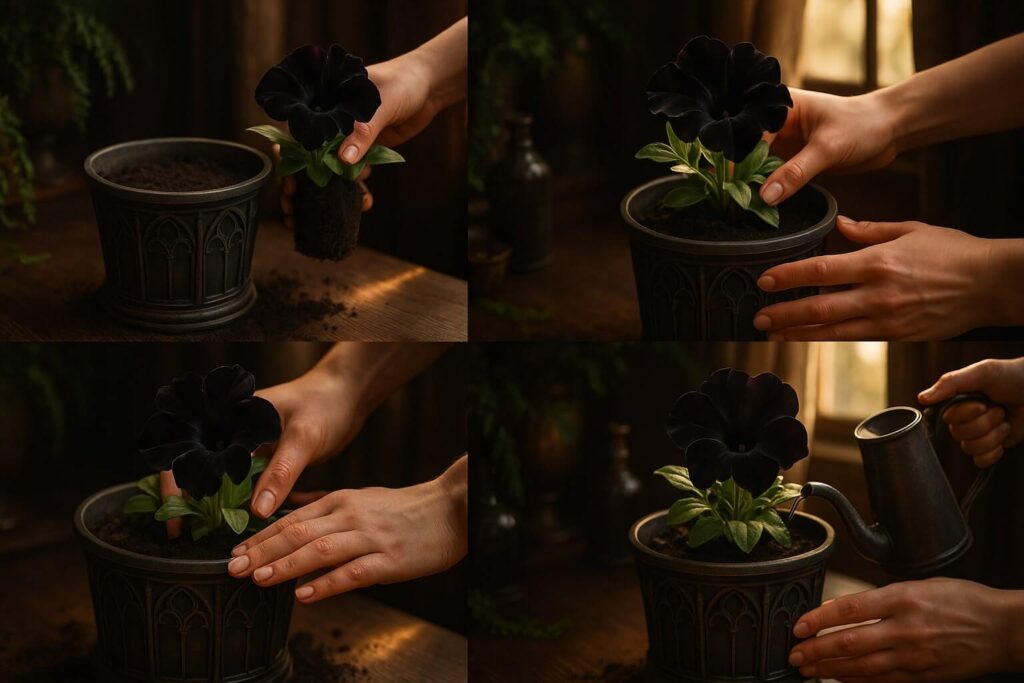 Why Black Velvet Petunia Plants Are a Must-Have for Every Gothic Garden Lover 4 a collage of a black flower in a pot