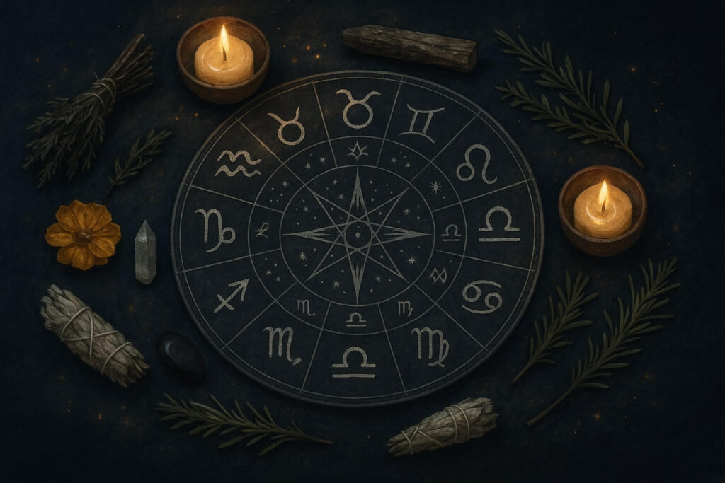 Weekly Astrology Forecast July 28 - August 3, 2025 | First Quarter Moon Rituals by Zodiac Sign 3 A mystical zodiac wheel with ritual objects placed around each astrological sign, created for the weekly astrology forecast July 28-August 3.